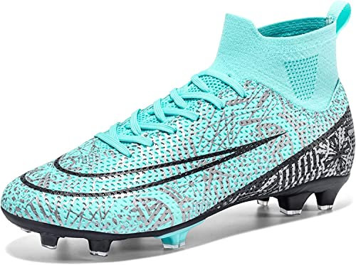 Mens Football Shoes Spike High Top Football Boots Youth Outdoor Turf Trainers Cleats Soccer Shoes Cleats Boys Professional Athletic Sneaker (Moon-6-T, 5UK)