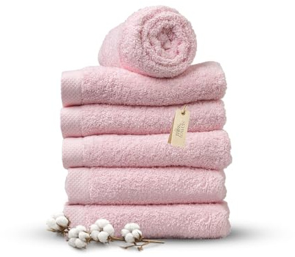 MissTowels® Handtuch Set 6-teilig – 100% Baumwolle aus Portugal, Rosa, 50x100 cm – Weich & Saugfähig – Hotelqualität – Oeko-TEX Zertifiziert – 5+1 Gratis