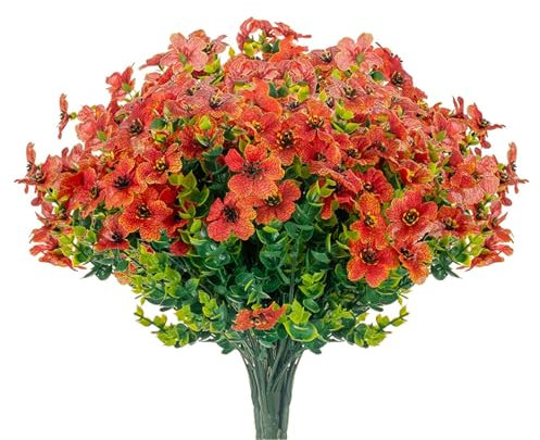 6 Pezzi Piante Finte Da Esterno, Fiori Finti Da Esterno, Fiori Finti Per Decorazioni, Fiori Artificiali Fiori Finti Per Cimitero Per Giardino Finestra Decorazione Per Matrimoni Feste (Arancione)