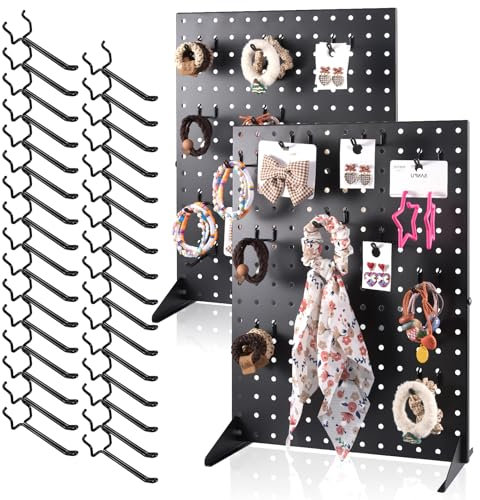 Novelfun 2PCS Pegboard Display Stand with 32 Hooks Desk Tabletop Pegboard Display Stand 17 X 13 for Vendors Events Craft Shows Retail Display Selling