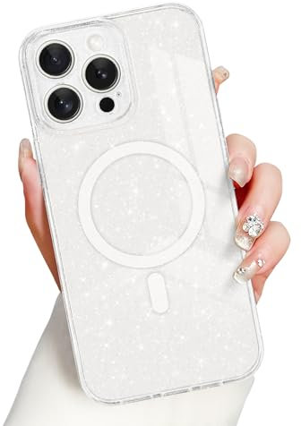 Newseego für iPhone 15 Pro Max Hülle, Glitzer Handyhülle 6,7 Zoll Kompatibel mit MagSafe Niedliche Bling Glitter Weiche TPU Durchsichtige Schutzhülle Stoßfest für iPhone 15 Pro Max Weiß