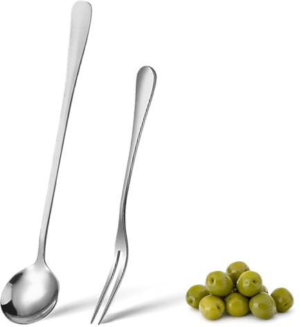 Kisstta 2 Stück Edelstahl-Olivenlöffel, Olivenlöffel Und Gurkengabel, Edelstahl Langer Griff Pick Jar Servierlöffel, Löffel Kochlöffe, Für Die Heimische Küche Restaurant Buffet olive Spoon