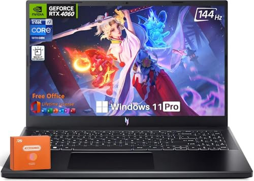 acer Nitro V Gaming Laptop, 15,6 FHD IPS 144 Hz, Intel 14-Core i9-13900H, 64GB DDR5 RAM, 4TB SSD, GeForce RTX 4060, Wi-Fi 6, tastiera retroilluminata, Windows 11 Pro, con accessori progettati