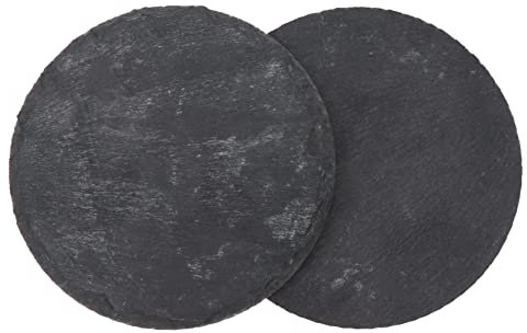 WATIIFUFU 2 Pièces Dessous De Verre Noir Ardoise De Tasse Rond Dessous De Verre Noirs sous-Verres pour Casseroles Et Poêles sous-Verres Antidérapants en Ardoise Pierre D'ardoise Black