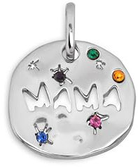 SINGULARU - Charm Mamá. Latón con Acabado en Baño de Rodio. Colgante con Motivo y Circonitas de Colores. Cierre Asa. Joyas para Mujer