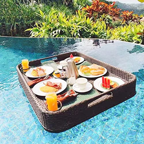 ABNNHK Schwimmendes Tablett für den Pool, schwimmender Billardtisch, schwimmender Getränkehalter für den Pool, schwimmende Bar für den Pool, Rattan-Frühstückstablett auf dem Wasser, schwi