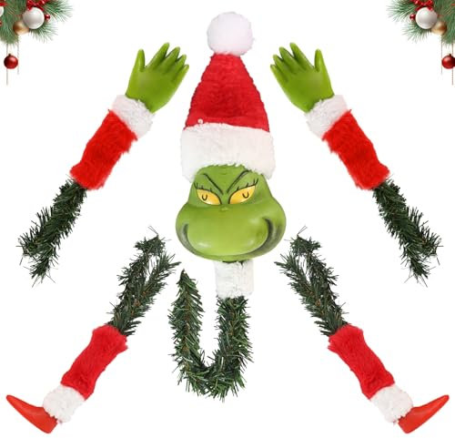 Grinch Christmas Tree Topper Decoration Xmas Jack Skellington Head, Arms, Legs for Indoor Christmas Tree Decoration