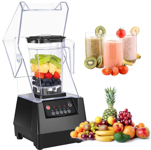 2L Soundproof Cover Blender Professional Countertop Blender With Quiet Sound Enclosure 2200W Commercial Smoothie Maker Countertop Blender for Shakes, Fruit Food Mixer Soy milk Juicer Processor