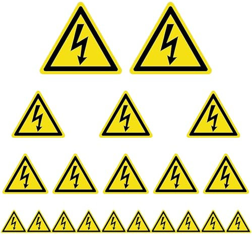 HAOBIN 20 Stück Gelb Strom Warnaufkleber Strom Aufkleber Warnung vor elektrischer Mehrere Größen Für undichte Geräte,Schaltkästen und alle Stellen,an denen Stromschläge auftreten können