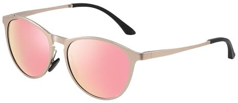 Sonnenbrille-Damen-Al-Mg Metall-Rahme-Polarisiert-Ultraleicht-Rund-Herren-Unisex-UV400-Retro-Klassisch-Trendy-Sonnenbrillen-Vintage Geeignet FüR Camping-fotografie-Outdoor-Geschenke für frauen-Rosa
