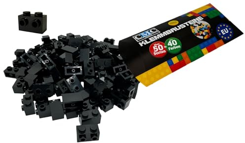 CMC imports 50 Klemmbausteine Bricks modifiziert Bausteine Modified 1x2 Noppen 2 KNOB Kompatibel 11211 (650 - Schwarz)