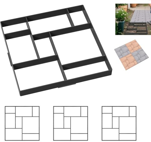 Aufun Lot de 4 moules de pavés DIY à 8 compartiments - Moules de béton - 50 x 50 x 4,5 cm - Pochoir de jardin - Pour dalles de trottoirs de jardin, dalles de terrasse, béton - Noir - Type B