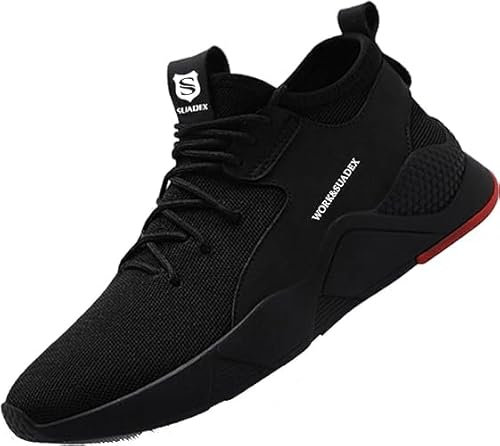 SUADEX Mens Womens Steel Toe Cap Trainers Lightweight Puncture Resistant Safety Shoes Non Slip Work Shoes (B Black UK Size 9)