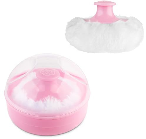 Wanmu Baby Puderdose Puderquaste für Körperpuder mit Kasten, Staubpuderdose Körperpulver-Hauch-Behälterkasten Zuhause Reisepuderetui für Baby, Waschbare Große Samtstaubquaste