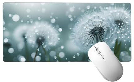 White Mouse Pad 1400 X 600 X 3 MM Extended Large Mouse Mat Dandelion, Stitched Edges Mousepad, Non-Slip Rubber Base, Keyboard Pad, Gaming Mouse Pad XXL, for PC, Laptop, Office Desk Accessories H-184