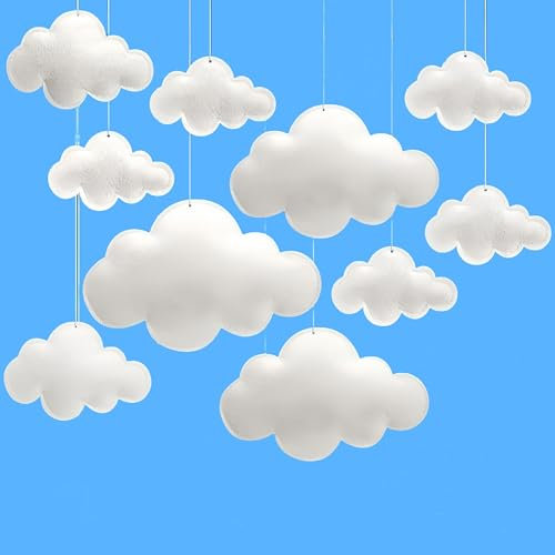 3D-Wolkendekorationen, hängende Wolken für Zimmer, Deckendekoration, Filz, weiße Wolken für Babyparty, Hochzeit, Party, Hintergrund, Kinderzimmer, Klassenzimmer, Dekor (10 weiße Wolken), 10 Stück