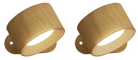 Feallive Applique Murale Interieur, Lampe Murale Touch LED avec Port de Charge USB Contrôle Tactile, 3 Niveaux de Luminosité 3 Températures Rotatifs 360° 2Pièces Woodgrain