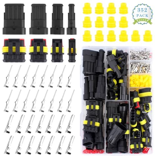 TOTSUN Pack of 352 Waterproof Car Cable Connectors Car Waterproof Connector 1/2/3/4 Pin Car Plug and Socket Electrical Connectors Cable for Motorcycles Car Boat Truck with 1 Storage Box