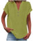 Ladies Tops Summer Linen Shirt Cap Sleeve Button up t Shirts Women Blouses v Neck Tunic Tops Baggy Solid Plain Casual Short Sleeved Shirts Going Out Blouse Yellow