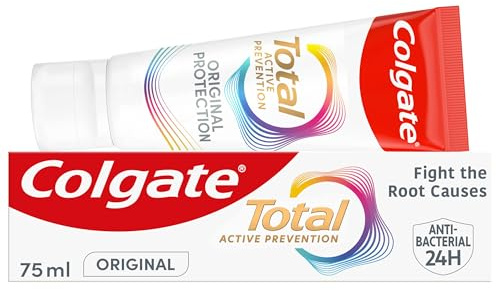 Colgate Total Active Prevention Original Toothpaste 75Ml, Fights Root Causes of Many Oral Health Problems, 24H Antibacterial Protection, Clinically Proven, Patented Technology
