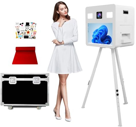 Aookely Stativ DSLR Photobooth Maschine mit 21,5 Zoll Touchscreen, Höhenverstellbar für Selfie Hochzeit Partys Verleih (Weiß, Photo Booth)
