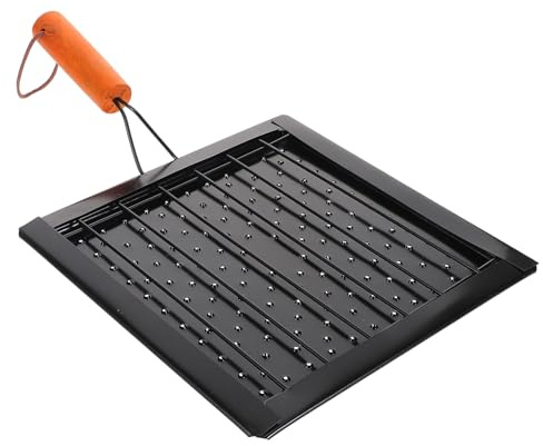 STOBAZA Support de Barbecue Portable Cadre Carré Robuste et Pliable en Acier Inoxydable avec Poignée en Bois pour Camping et Cuisson en Plein Air