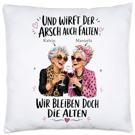 Lustiges Kissen Freundinnen mit Spruch personalisiert Freundschaft Geschenk Damen Mädchen Beste Freunde Geburtstag Weihnachten Frauen lustig