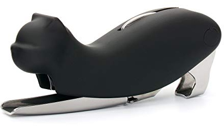 CKB LTD® - Cavatappi e apribottiglie per camerieri professionisti a forma di gatto, in acciaio inossidabile, con manico in silicone nero e taglia capsule