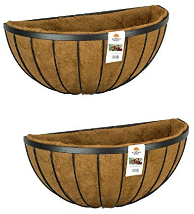 RUDDINGS WOOD Set of 2 x 20 (50cm) Garden Wall Baskets - Metal Flower Trough Containers Manger - Outdoor Planter Box - Hanging Under Window Boxes