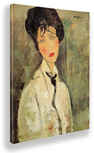 Giallobus - Impression sur Toile - Amedeo Modigliani - Femme avec Cravate Noire - Toile à Cadre Standard - 50x70 - Prêt à accrocher - Peintures Modernes pour la Maison