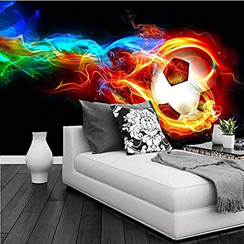 Tapete Wandbild 3D Selbstklebend Cool Bunt Flamme Fußball PVC Fotos Tapete Kinderzimmer Junge Mädchen Schlafzimmer Wanddekoration fototapete 3d Tapete effekt Vlies wandbild Schlafzimmer-350cm×256cm
