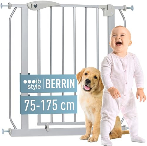 ib style Türschutzgitter Berrin 75-175 cm, Treppenschutzgitter für Babys, Ohne Bohren, Kindertreppenschutzgitter, Grau, 85-95 cm