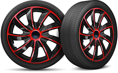 Radkappen 16 Zoll Radzierblenden 4er Set passend für alle Stahlfelgen - Einstellbarer Sicherungsring - Schwarz Rot