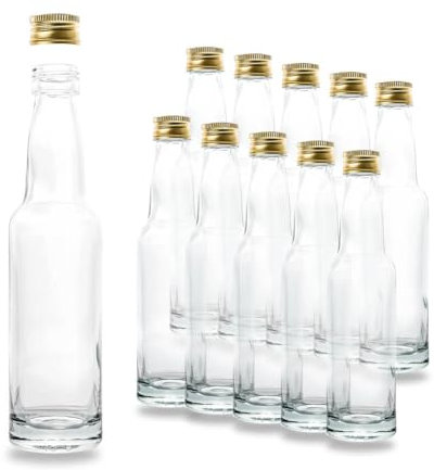 Kleine Glasflaschen 100ml mit PP22 Schraubverschluss Gold – Leere, kleine Flaschen zum Befüllen, z.B. kleine Weinflaschen, kleine Schnapsflaschen 100ml, Likörflaschen 100ml (10 Stück)
