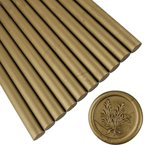 10 Stück Siegelwachsstäbe für Wachssiegel Stempel, AMTOL Siegellack Wachs Sticks für Klebe Pistole,ideal für Hochzeits Einladungen, Geschenk Verpackung,Karten Umschläge (Cyan-Gold)
