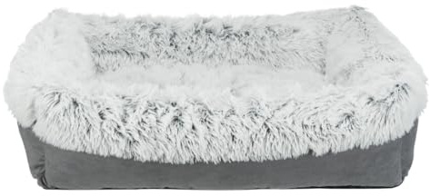 TRIXIE Hundebett Harvey 60 × 50 cm in grau/weiß-schwarz - wuschliges Hundekissen mit Langhaar-Plüsch - Hundekorb für mittelgroße Hunde - rutschfest und waschbar - 38022