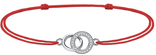 J.Endéar Bracelet de Cheville en Argent Sterling 925 pour Femmes Filles Doux Double Anneau Cordon Chaîne 34cm Réglable Fait Main Bijoux d'Amour pour Robe Cadeau d'été, Rouge