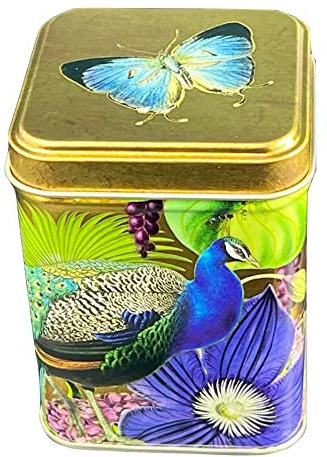 MediMuc Geschenkdose Whimsical Garden - wunderschöne Dose mit bedrucktem Deckel und Tiermotiven - lebensmittelecht - Keksdose, Blechdose - Maße: (L x B x H): 7,7 x 7,7 x 10,5cm