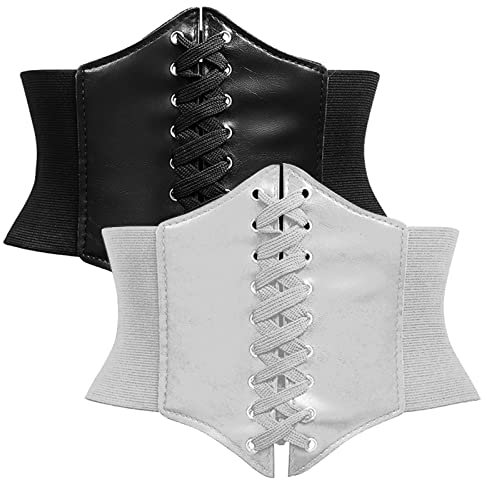TAIZER 2PCS Ancho Elástico Corsé Elástico de Corsé Cintura Cintura Cinturón Cuero PU Corsé Cinturón Retro Corset Belt Cinturon Aplicar a Las Mujeres Corsés Vestidos de Fiesta de Halloween Decoración