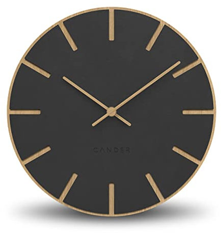 Cander Berlin MNU 2630 M Wanduhr lautlos ohne Tickgeräusche 30 cm Holzzeiger modern Vintage Küche Wohnzimmer analog MDF