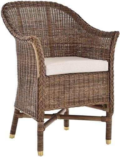 Krines Home Rattansessel Bryan Esszimmersessel echtes Rattan Rattanstuhl mit Armlehnen (Grau naturbelassen)