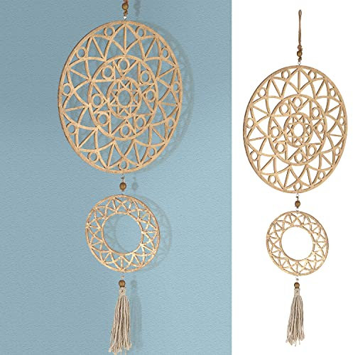 Wanddeko Ornament zum Aufhängen | 34x90cm Gold MFD | Ringe Kreismotive Feng Shui Mandala