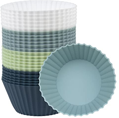 Reusable Baking Cups Cases Moulds - 24 Pack Silicone Muffin Cupcake Moulds,Safe and Non-Toxic,Non-Stick,Dishwasher,Cupcake Cases for Cakes Puddings Ice Creams and Air Fryer,4 Colours