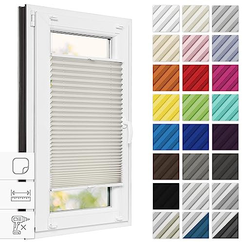 Estika Plissee zum kleben 80 cm x 150 cm - Grau - Plissee ohne Bohren, Plissee kleben, Rollos für Fenster ohne Bohren, Jalousien Fenster für innen, Raffrollo, Fenster plissee