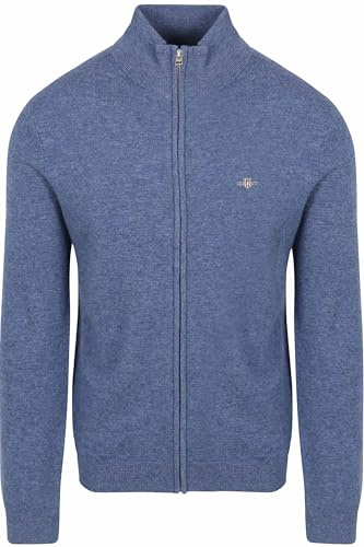 GANT Cárdigan extrafino con Cremallera de Lana de Cordero Suéter, Stone Blue Melange, XL para Hombre