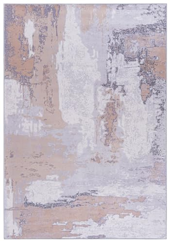 Mazovia Modern Teppich - Abstraktes Vintage Designer Teppich - Waschbar rutschfest Kurzflor - Weich Teppich für Wohnzimmer - Fußbodenheizung geeignet - Beige Creme 80 x 150 cm