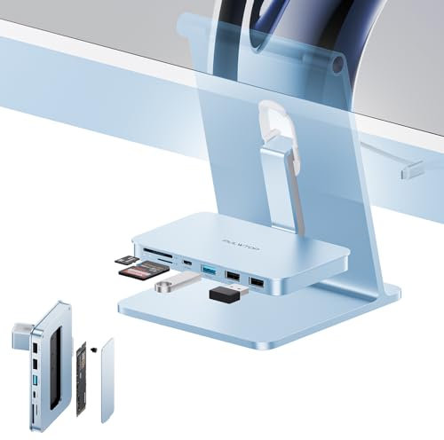 PULWTOP Accessoires iMac pour iMac 24 2021/2023/2024, Hub USB C pour iMac M1/M3/M4 et Studio Display 27, HUB USB iMac avec USB A/C 10 Gbit/s, SD/TF, boîtier SSD M.2 (SSD Non Inclus),iMac Adaptateur