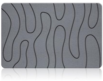 BIOIWGY Stone Bath Mat, Diatomite Fast Drying Non Slip Stone Shower Mat, Super Absorbent for Bathroom & Kitchen, Multi-Use as Pet Mat, Easy to Clean 16x24, Gray