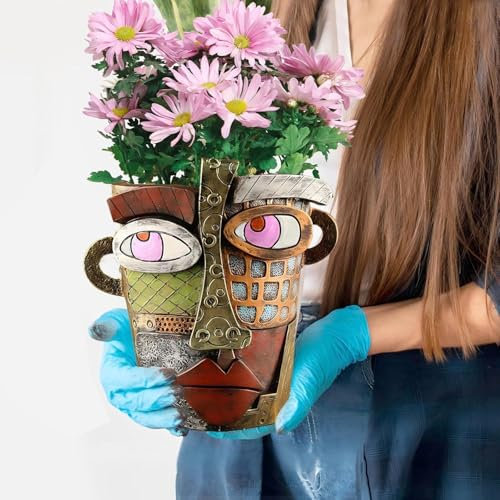 TourKing Brutalist Abstract Beauty Flower Pot Ornaments Head Planter Pots Colorful Face Art Resin Flower Pot