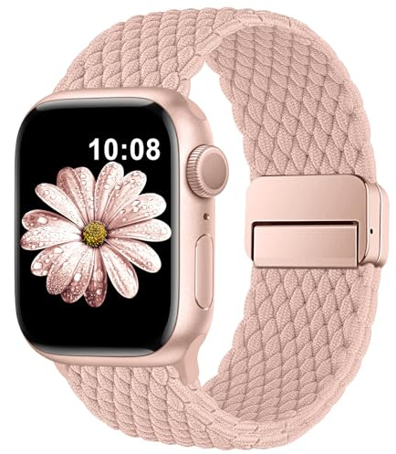 AMSKY Magnetisch Geflochtenes Elastisch Kompatibel mit Apple Watch Armband | Series 12 11 10 9 8 7 6 5 4, SE 3 2 1, Damen Herren Sport Textil Stoff für iWatch 40mm 44mm 42mm 46mm 41mm 45mm 38mm